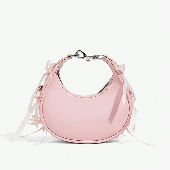 Pink Bowknot Top Handle Crossbody Bag – Lace-Up Ballet Style Y2K Retro Teen - Picture 5 of 9